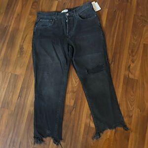 Free People black Distressed Cropped Jeans